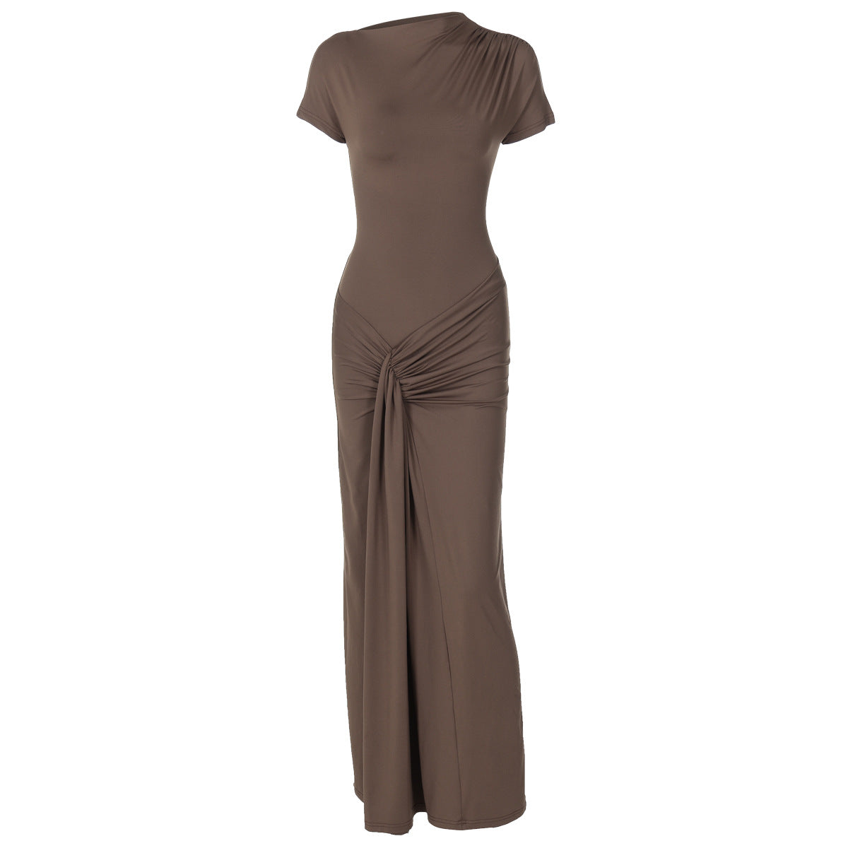 Elegant Slim Fit Pleated Lace-up Short Sleeve Dress